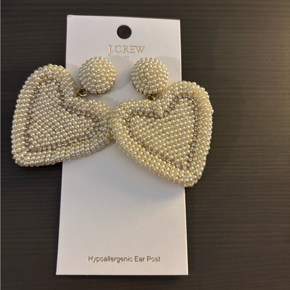 NWT J. Crew Cream Heart Earrings